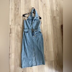 Denim Halter Dress with Belt